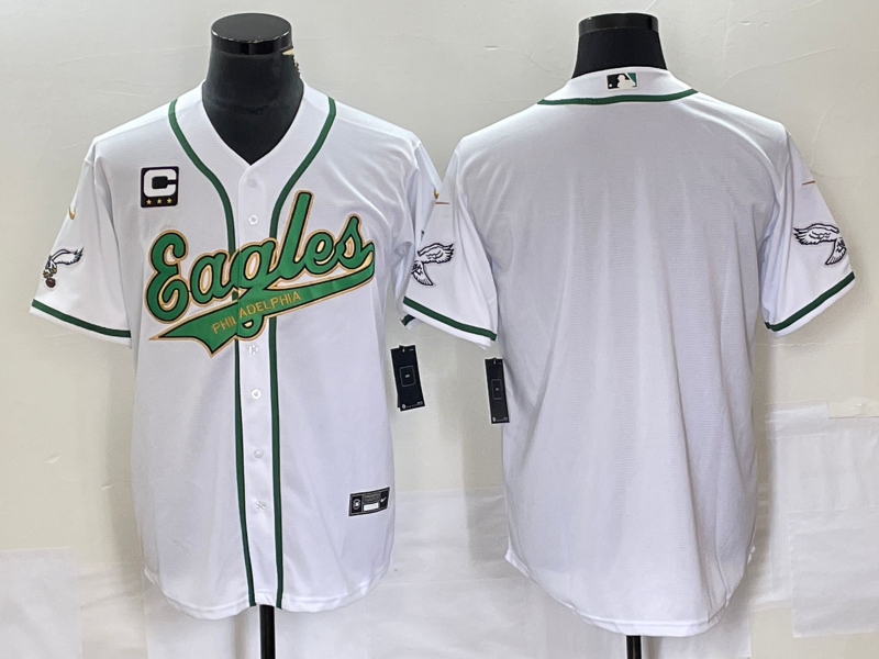 Men's Philadelphia Eagles Blank White Gold With 3-star C Patch Cool Base Stitched Baseball Jersey